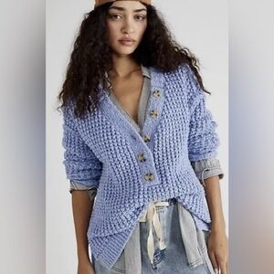 NWT Free People Whistle Thermal Henley, Blue, Sz XS, MSRP $148